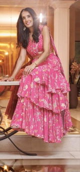 Rani Pink Pre-Draped Saree