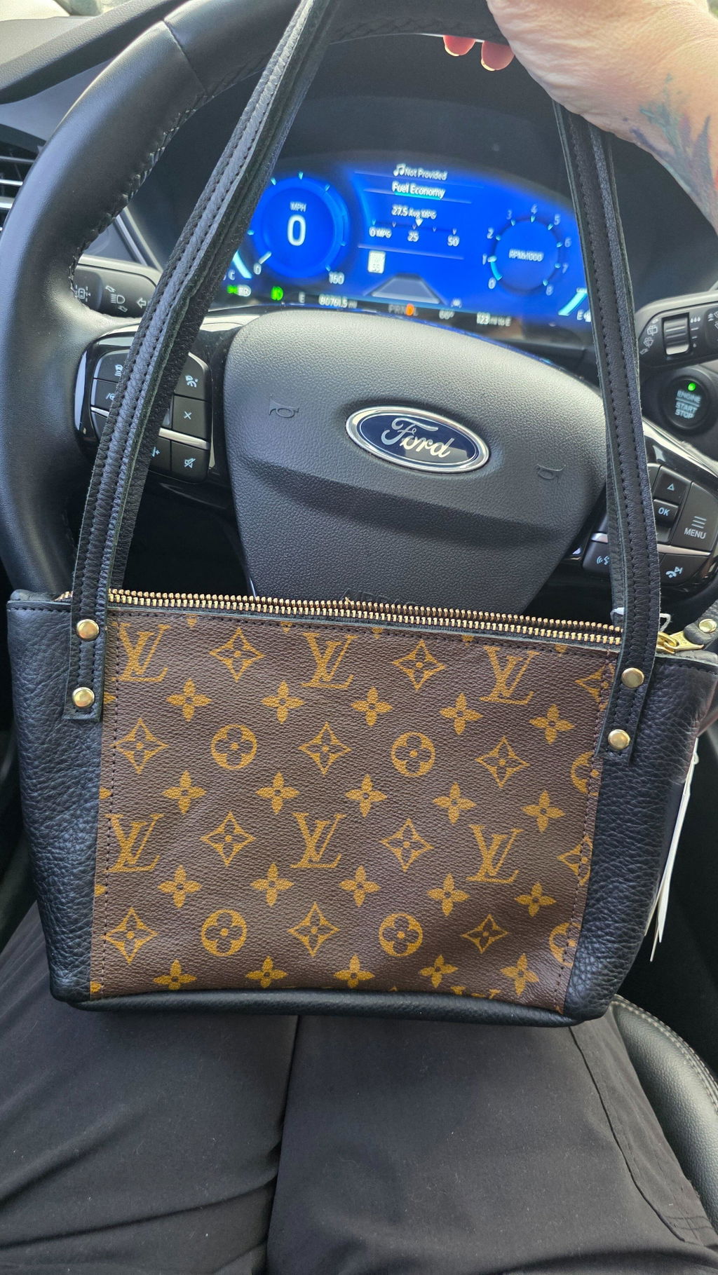 Emma Shoulder Bag - Upcycled Monogram - Black