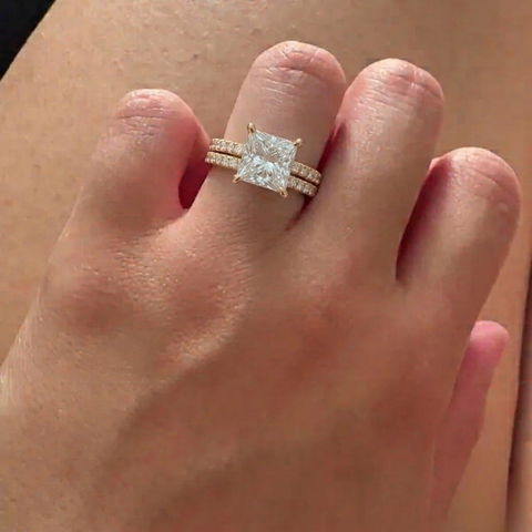 2.0CT Princess Cut Moissanite Hidden Halo Engagement Ring with Full Eternity Wedding Band