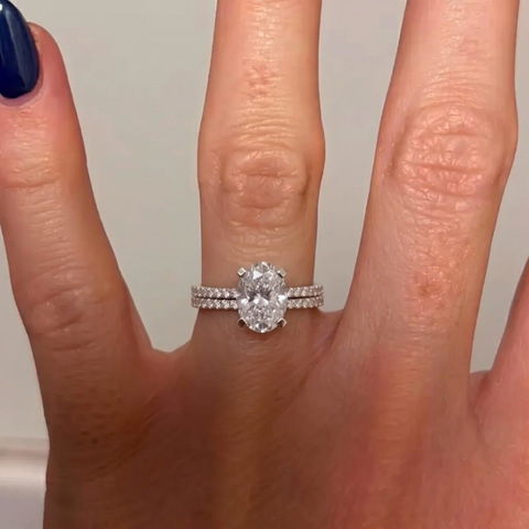 3.0CT Oval Hidden Halo & Pave F-VS Loose Diamond Bridal Set