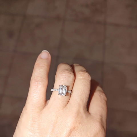 1.50CT Emerald Cut Hidden Halo Moissanite Engagement Ring