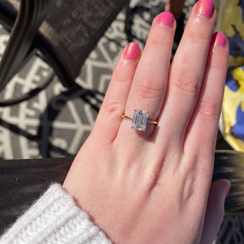 4.0CT Emerald Cut Moissanite Hidden Halo Engagement Ring