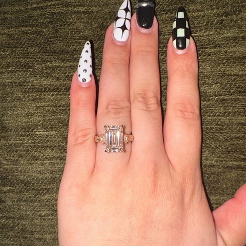 3.0CT Emerald Cut Floral Vine Lab Grown Diamond Engagement Ring
