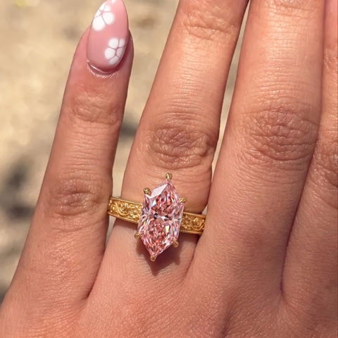 2.50CT Vintage Marquise Pink Lab-Grown Diamond Engagement Ring