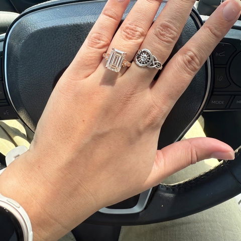 3.0CT Emerald Cut Floral Vine Lab Grown Diamond Engagement Ring