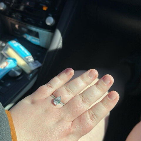 4.0CT Pear Cut Hidden Halo Moissanite Diamond Engagement Ring