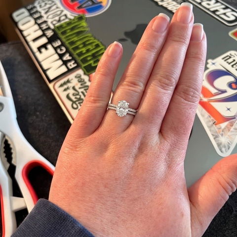 3.0CT Oval Hidden Halo & Pave F-VS Loose Diamond Bridal Set