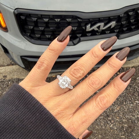 2.0CT Elongated Cushion Cut Three Stone Moissanite Engagement Ring
