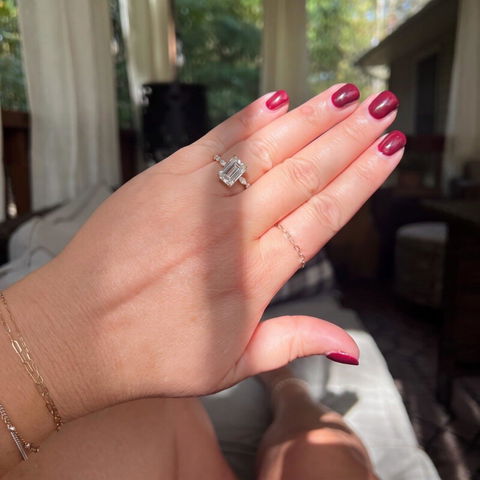 2.0CT Emerald Cut Moissanite Hidden Halo Engagement Ring