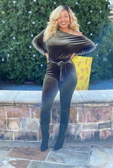 Velvet Boat-Neck Tied Jumpsuit