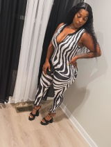 Printed Zip-Front Sleeveless Jumpsuit