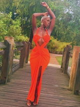Halter Cutout Slit Dress