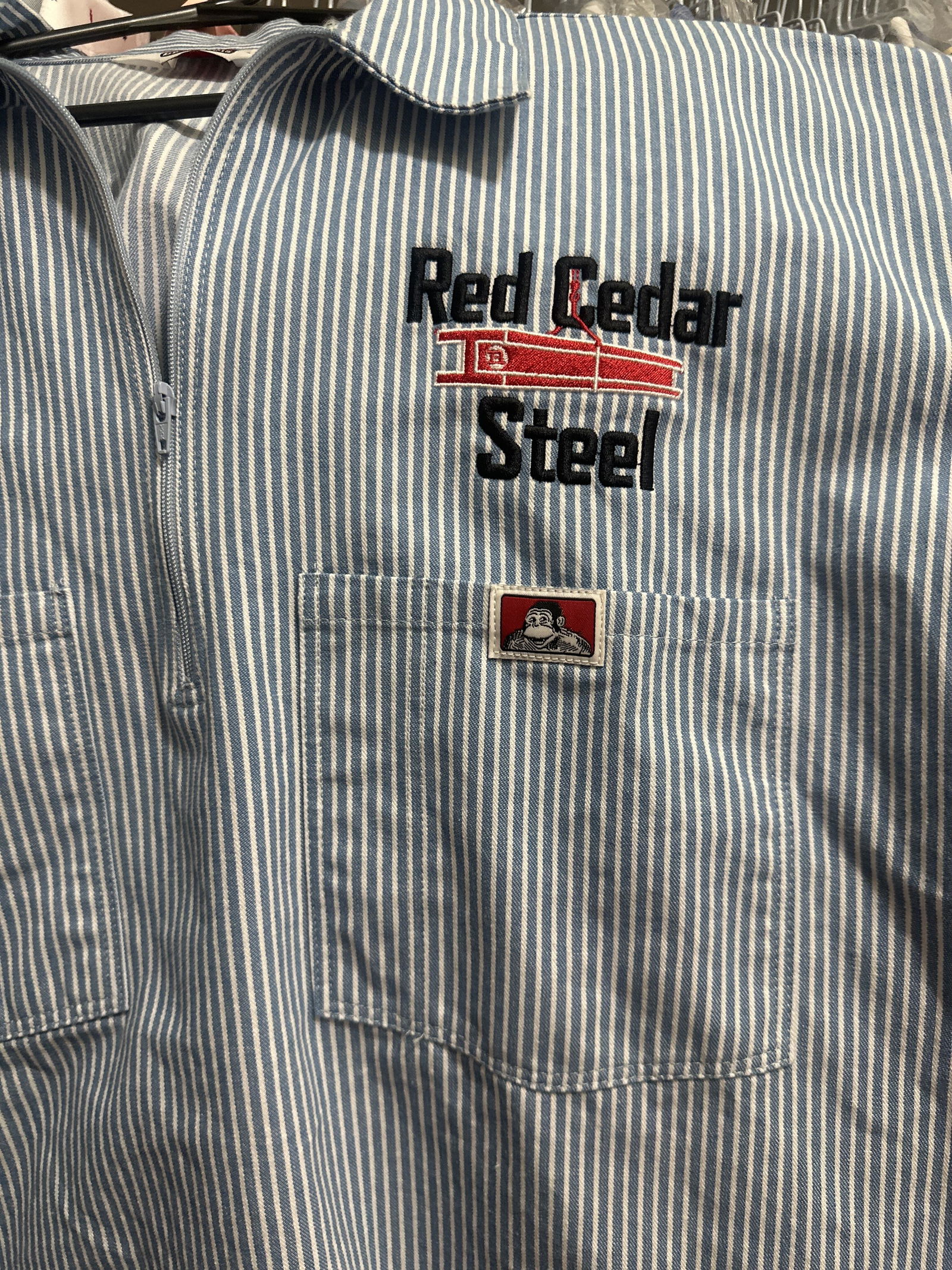 Short Sleeve Striped 1/2 Zip Shirt - Butcher Stripe