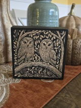 Barn Owl Couple Engraved Illustration