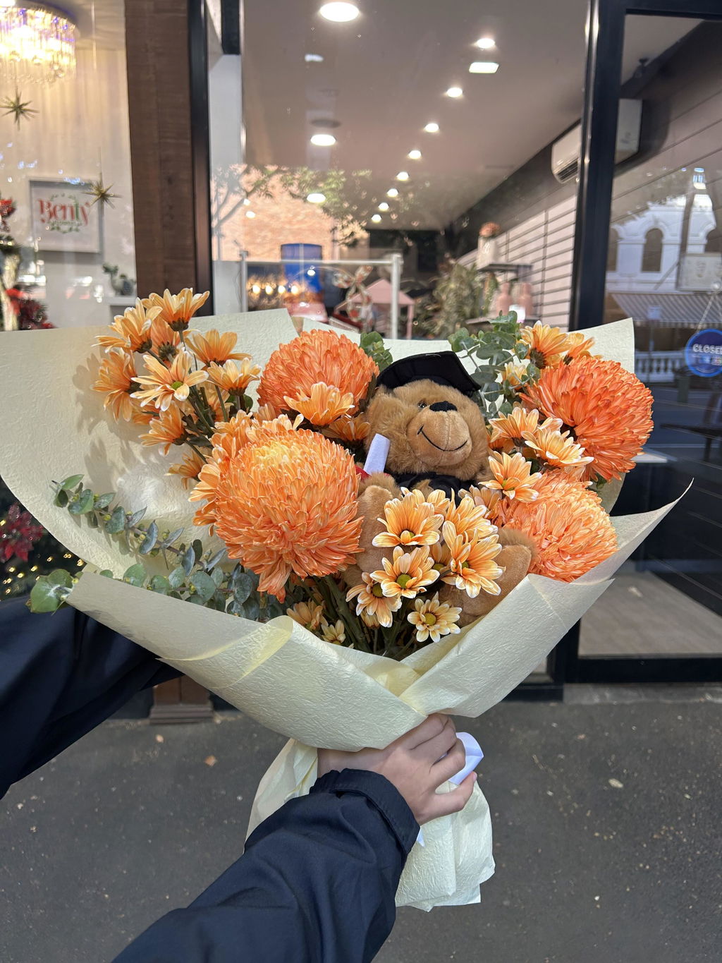 Teddy Flame | Bright Orange Graduation Bouquet
