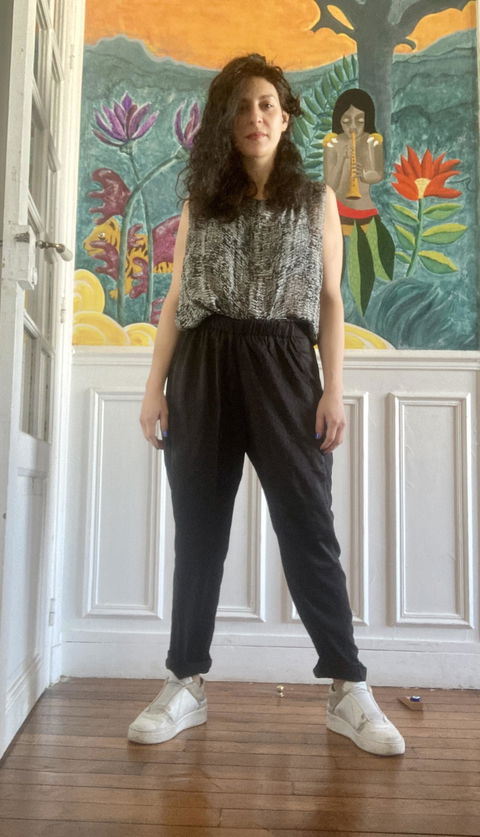 PANTS LOOSE ELASTIC - BLACK shiny