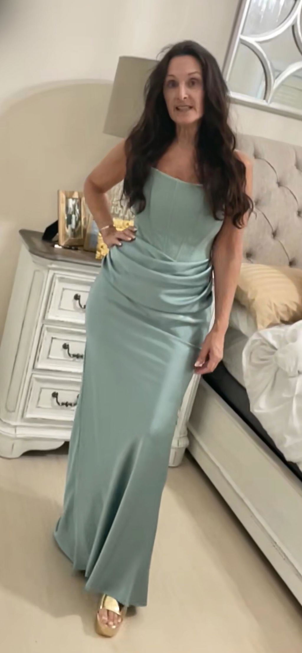 "Debra" Scuba Crepe & Satin Strapless Dress