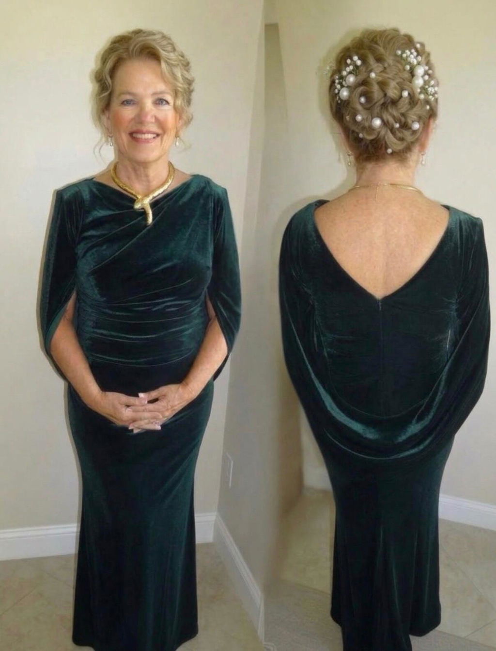 "Audrey" Velvet Draped Back Dress