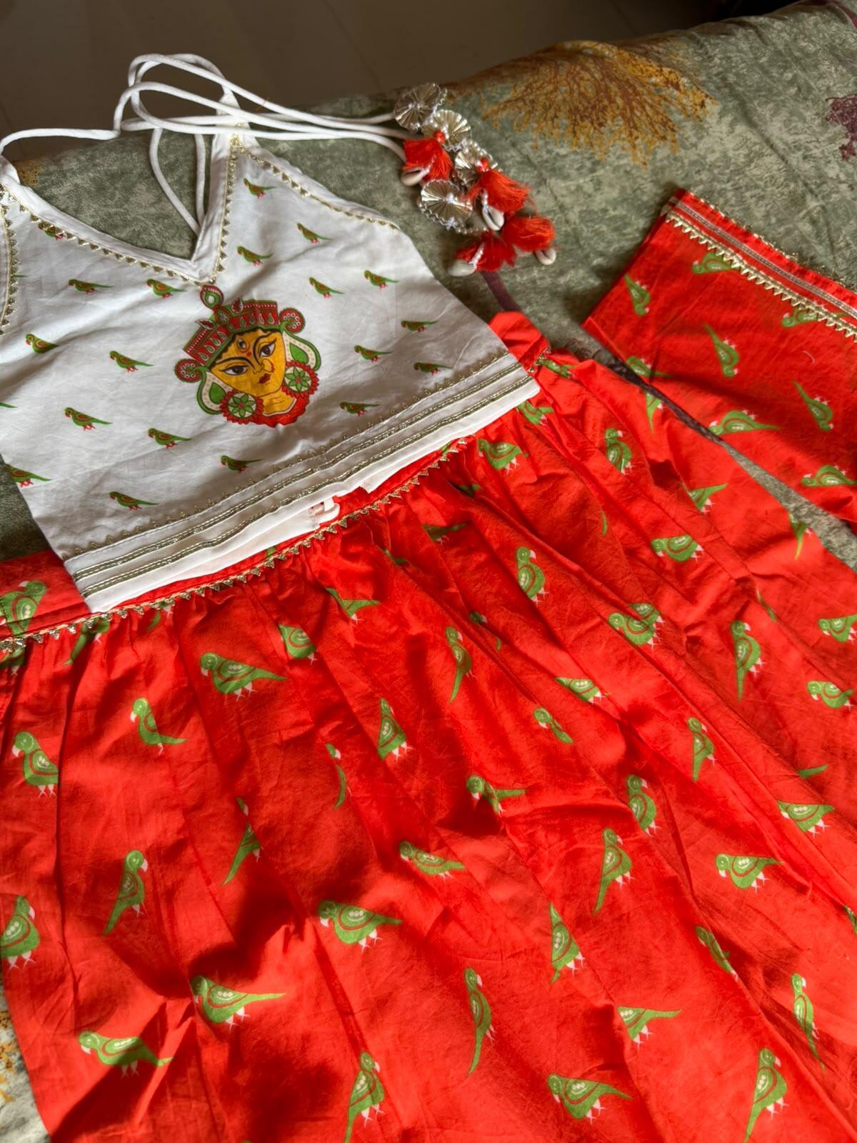 Organic Cotton 'Goddess Ambika' Lehenga Choli with Dupatta