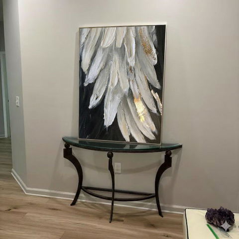 “White & Gold Feather Textures” - Textured Abstract Painting On Canvas PS0431