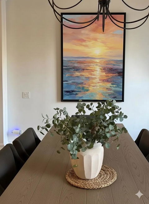 “Sunset Sea Reflection” - Orange, Pink, Blue, Purple Abstract Seascape Painting On Canvas PS0687