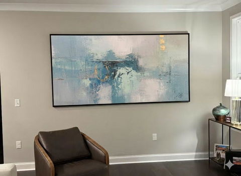 “Subtle Blue - Gray Abstract” - Blue, Gray & White Abstract, Minimalist Oil Painting On Canvas DKS757