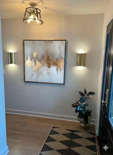 “Gold Accents on Gray White” - Gold, Gray, White, Textured Forms - Painting On Canvas HB1418