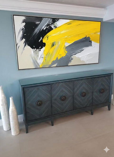 “Yellow - Gray Layered Abstraction” - Yellow, Gray, White, Textured Color Blocks - Acrylic Painting HB1627