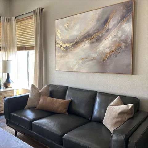 “Gold - Accented Gray Abstract” - Gray, Gold, Abstract Textured Swirls HB1132