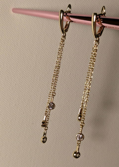 14K Gold Plated waterfall drop earrings with white zirconia