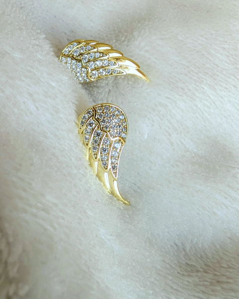14 K Gold Plated angel wings pendant and earrings set with white zirconia