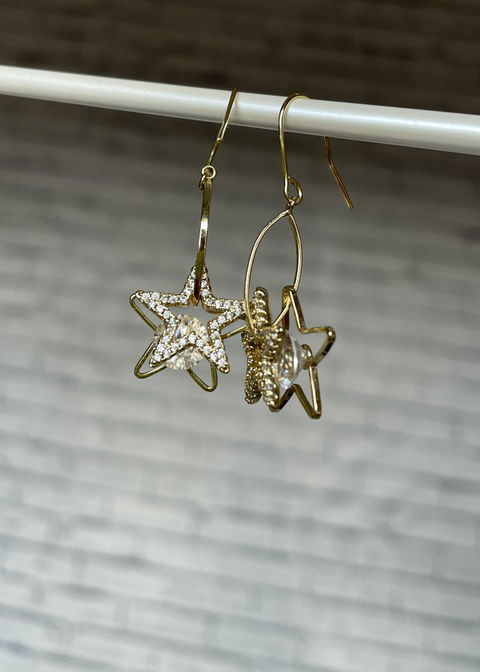 14 K Gold Plated drop star earrings with white zirconia