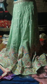 Light green colour designer lehenga choli embroidery work ....for wedding.party review photo