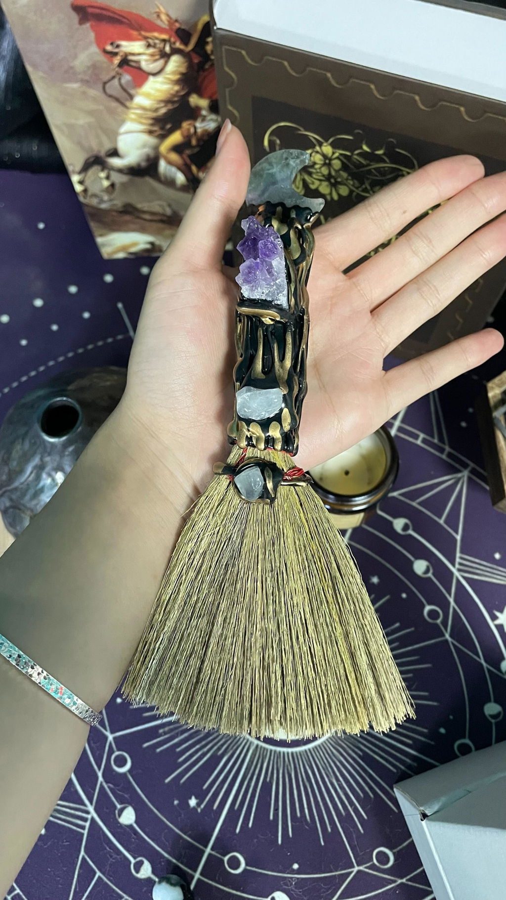 Fluorite Moon Wand Broom Cleanse & Protect｜Blessedchi