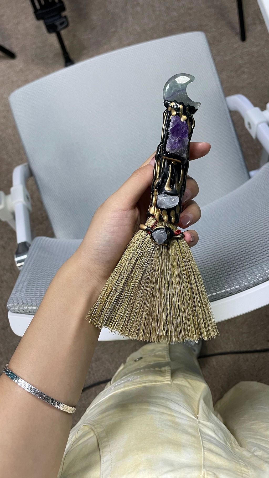 Fluorite Moon Wand Broom Cleanse & Protect｜Blessedchi