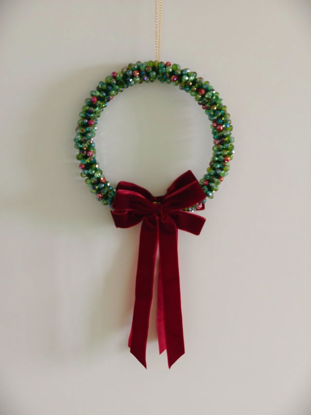 Kira's finished Beaded Christmas Wreath Ornament