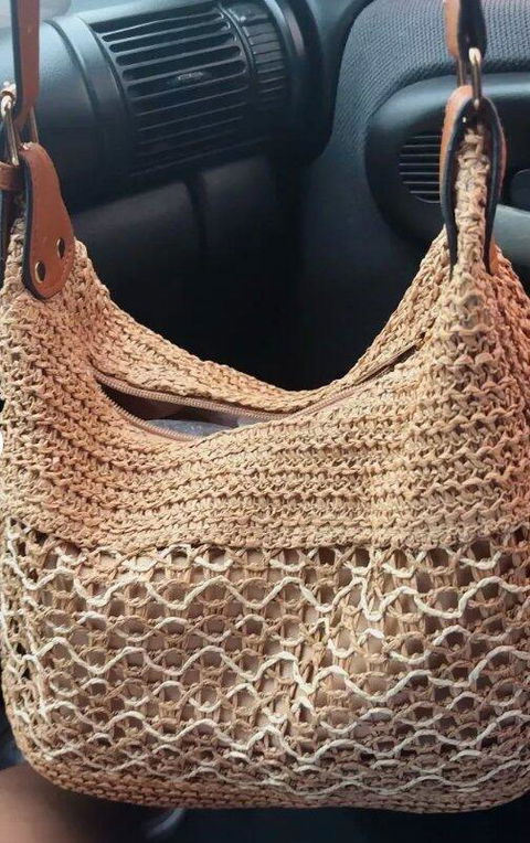 Bolsa de Praia Palha Marelle com Alça de Couro