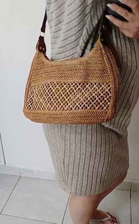 Bolsa de Praia Palha Marelle com Alça de Couro