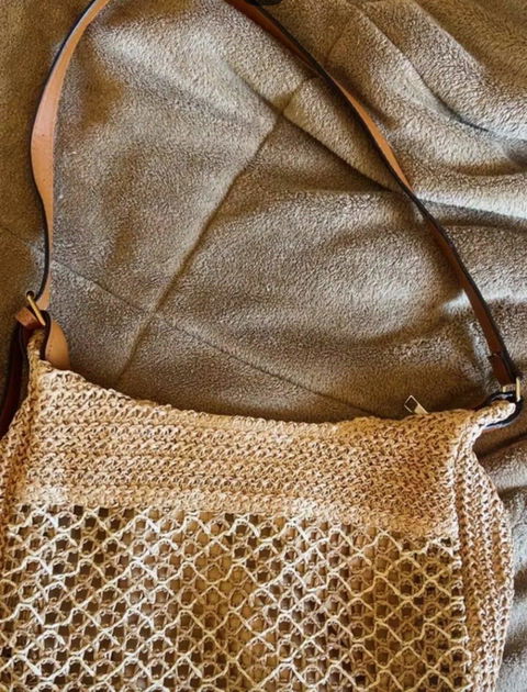Bolsa de Praia Palha Marelle com Alça de Couro
