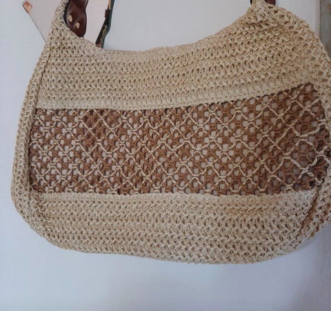Bolsa de Praia Palha Marelle com Alça de Couro