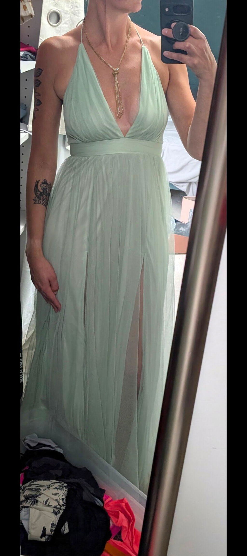 Hyedi Sage | Tulle Gown with Plunging Neckline
