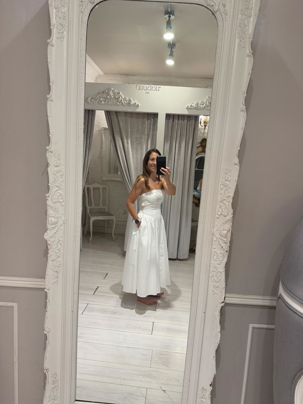 Tashio | Strapless White Maxi Dress with Pockets