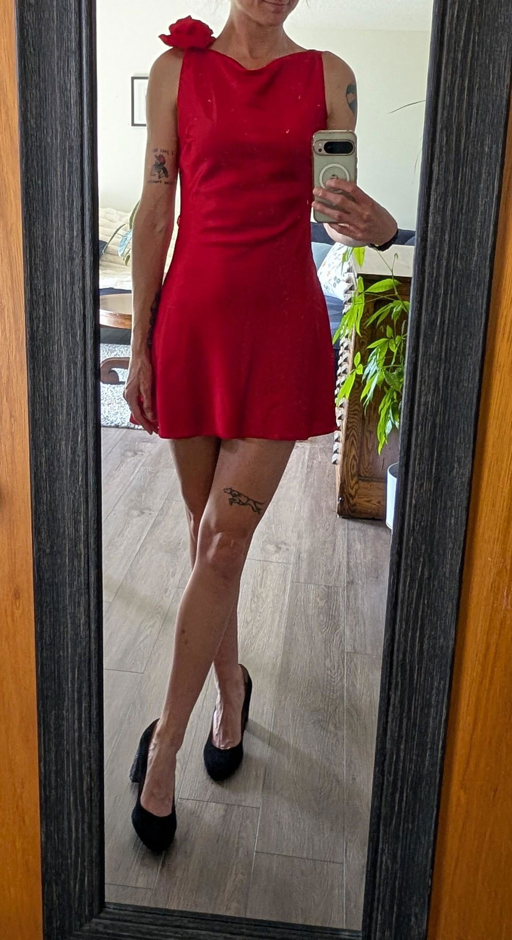 Abdela Red | Satin Short Dress with Low Open Back