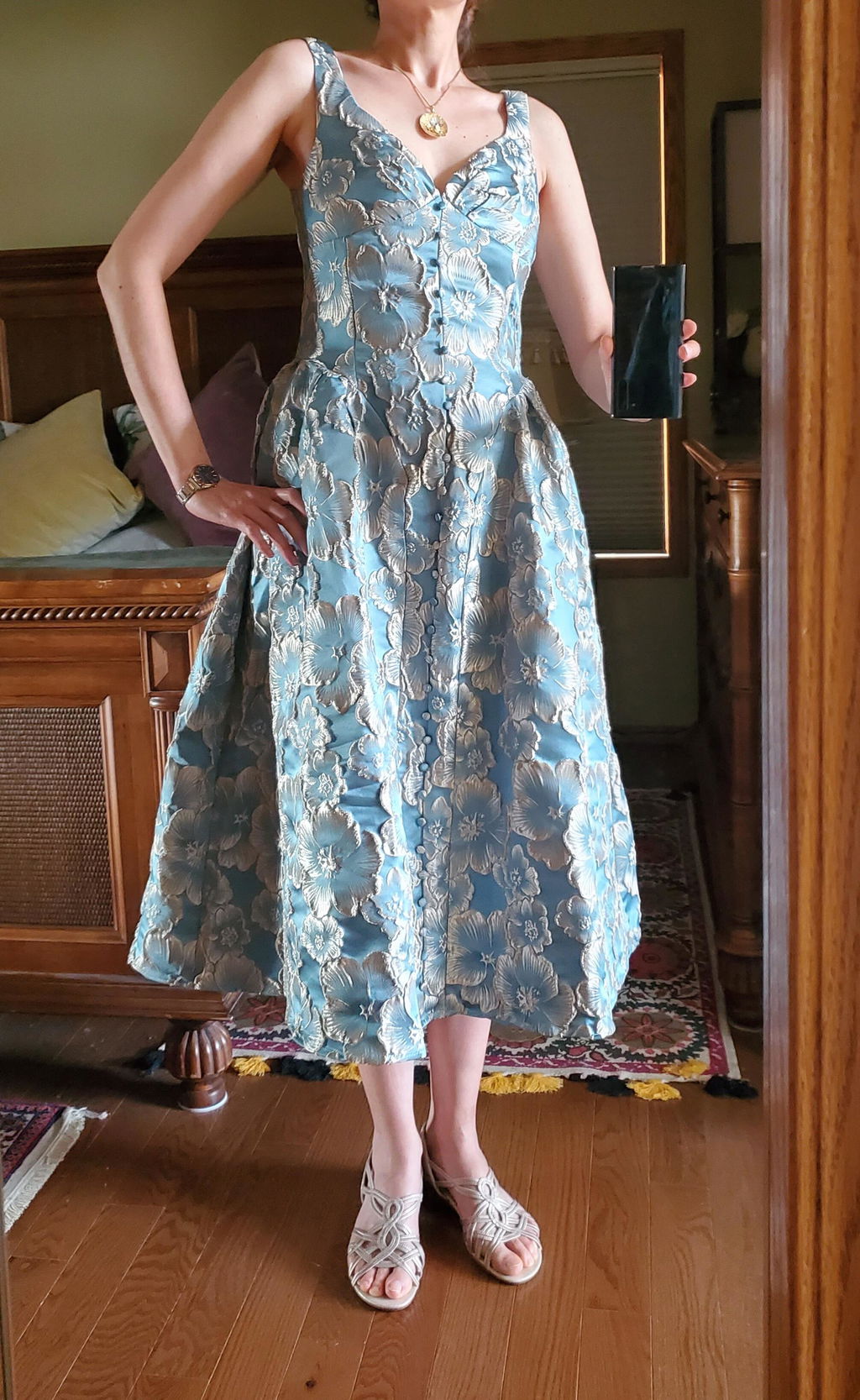 Liorin | Blue Midi Floral Dress with Pockets