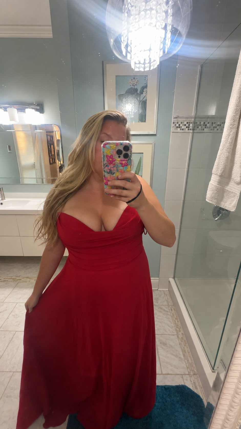 Janie Red | Chiffon Maxi Dress with Sweetheart Neckline and Scarf