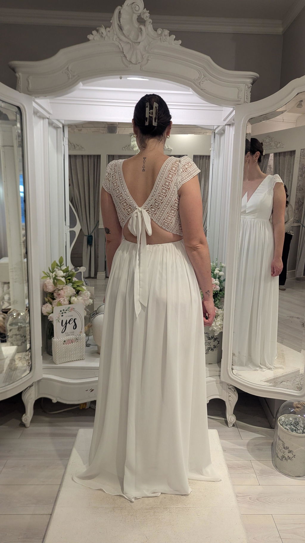 Senji Ivory | Backless Chiffon & Lace Gown