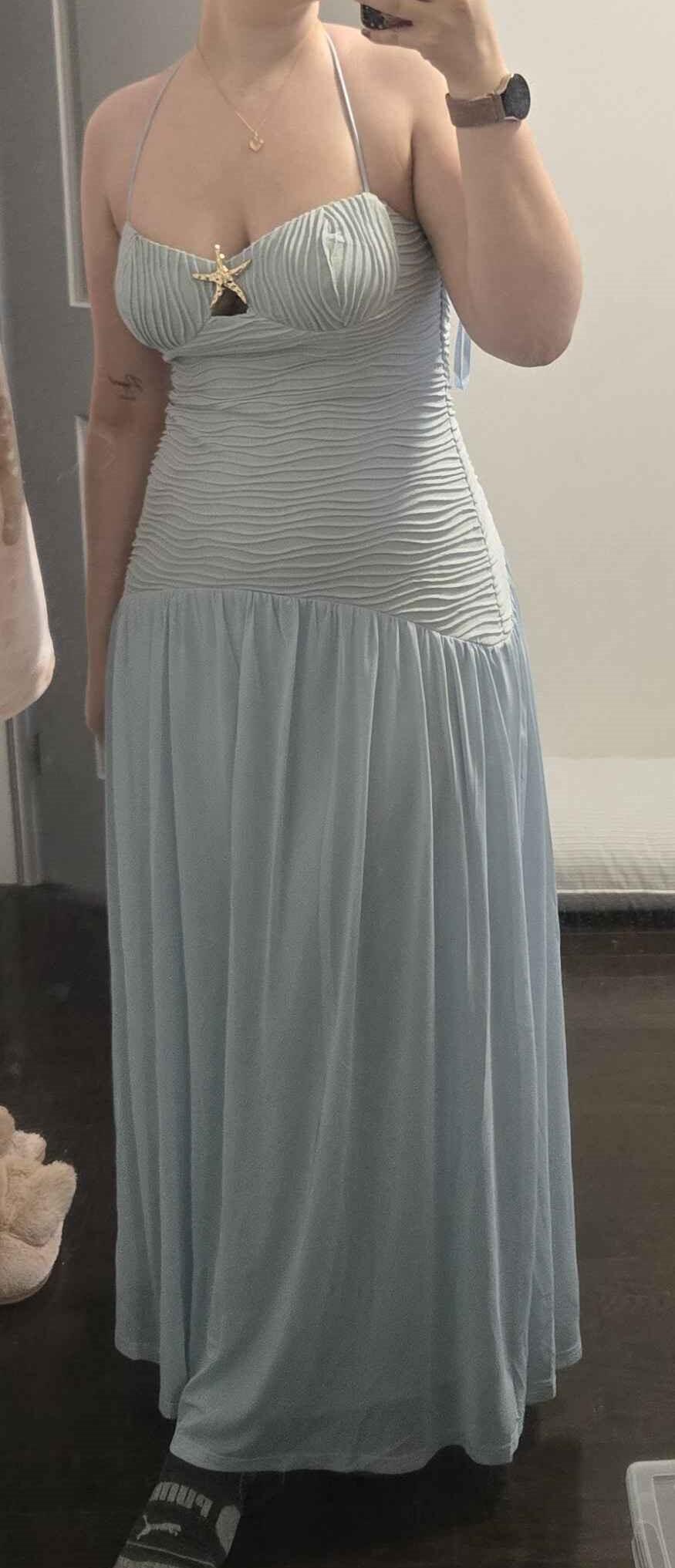 Himika | Light Blue Starfish Halter Maxi Dress