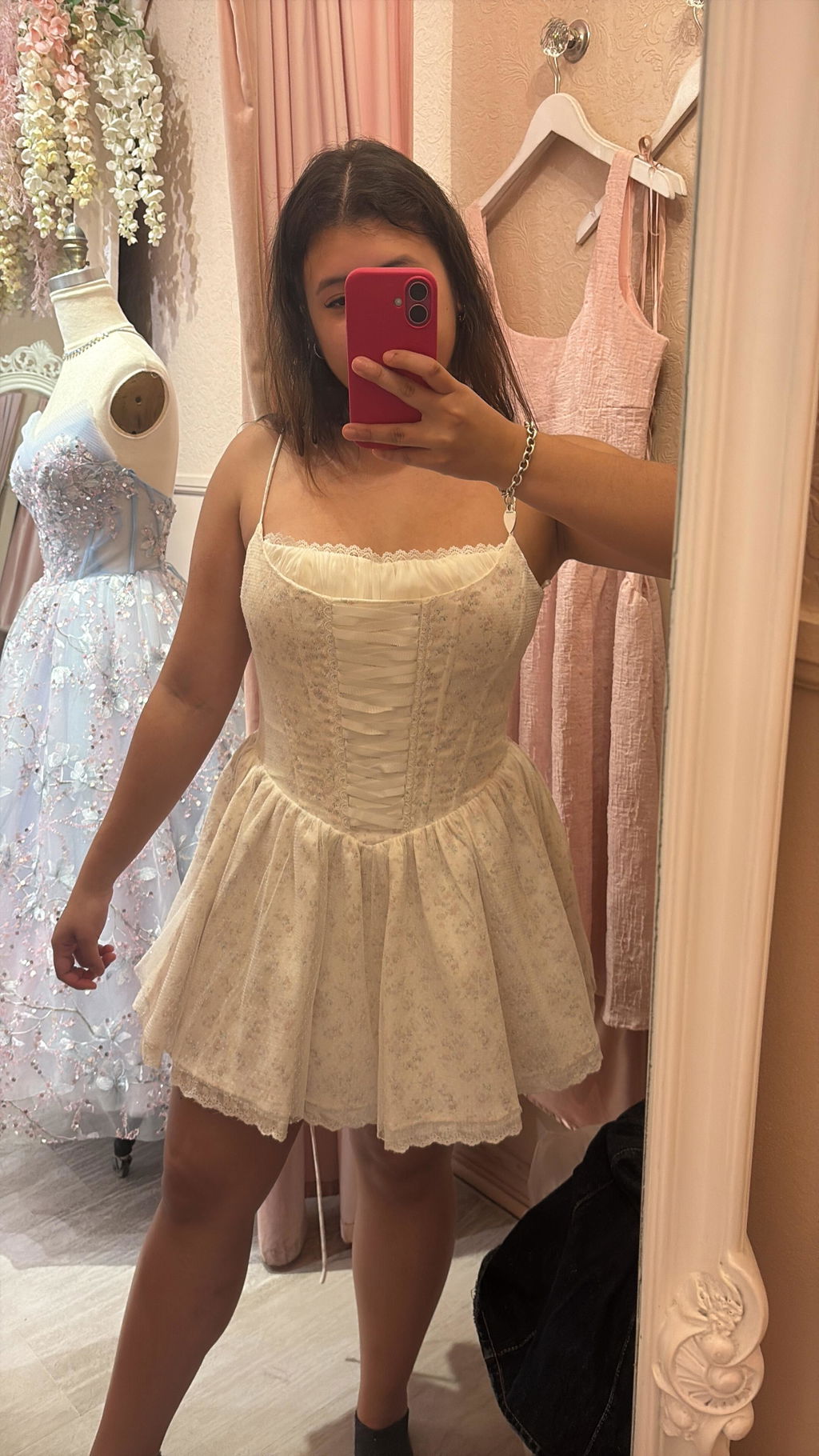 Belvina | Short Ivory Corset Dress with Lace Trims