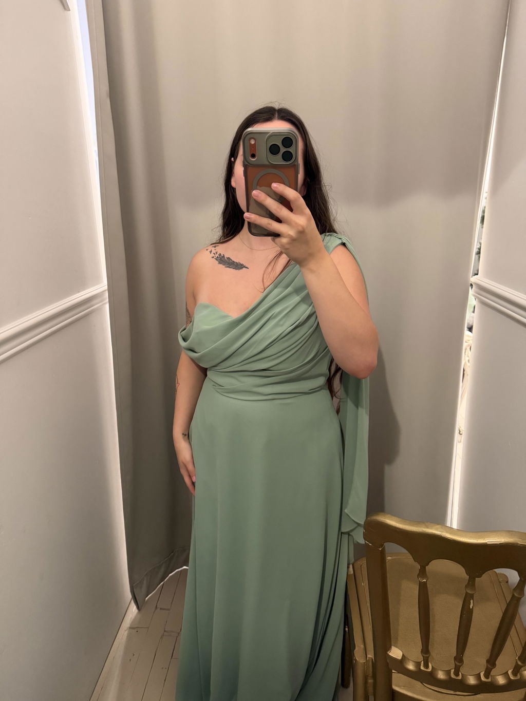 Zorua Sage | One-Shoulder Maxi Dress with Cape Sleeve