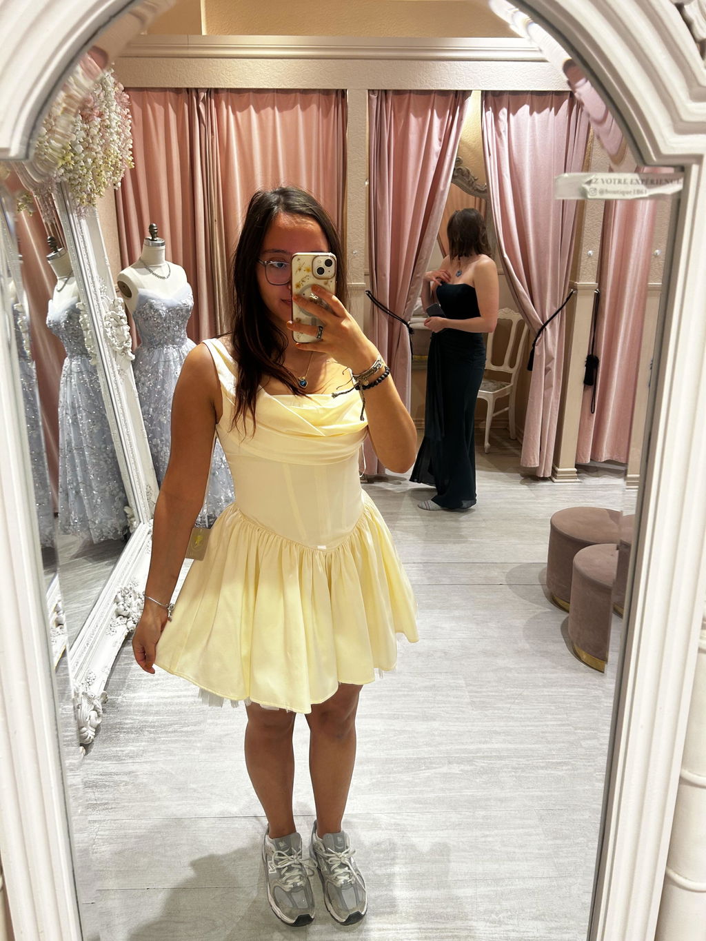 Idolia Light Yellow | Satin Cowl Neck Mini Dress with Open Lace-Up Back